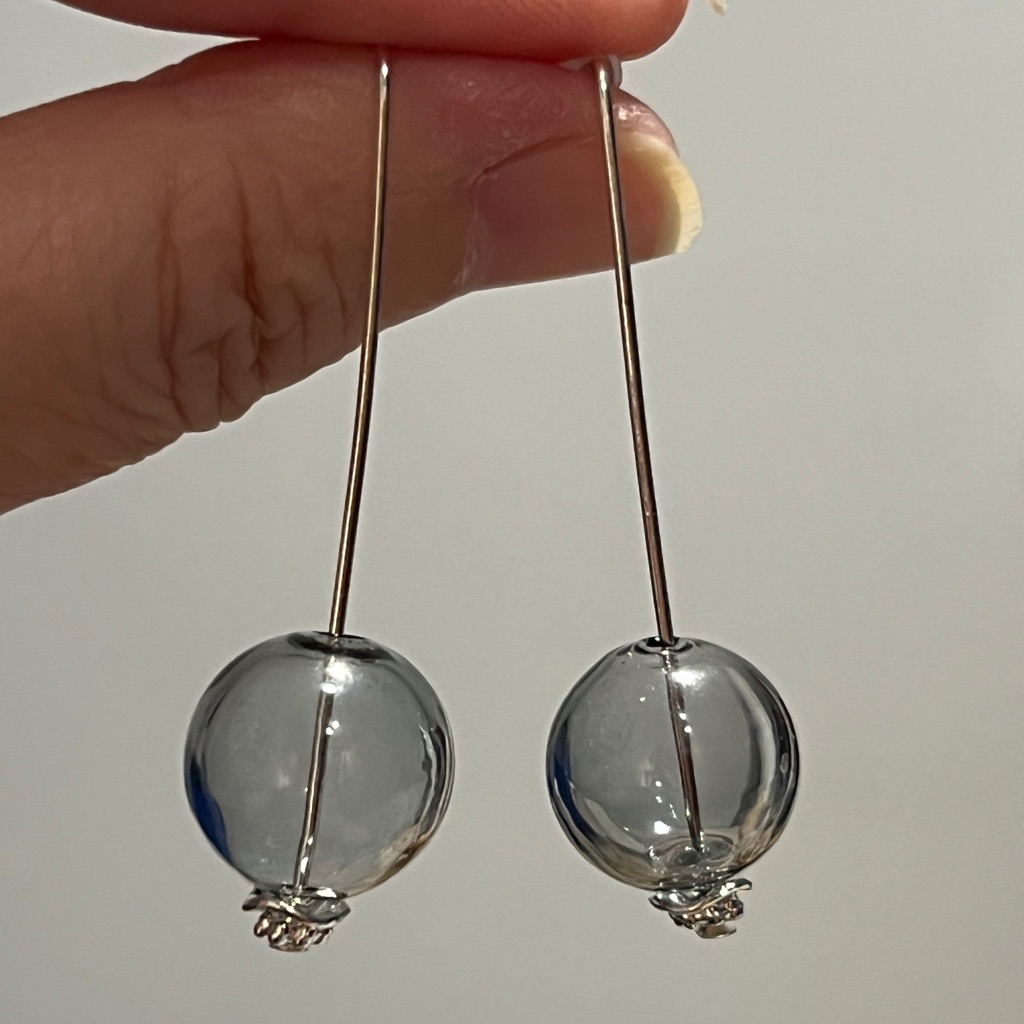 New Pretty Light Grey Glass Globe Stainless Steel Earrings